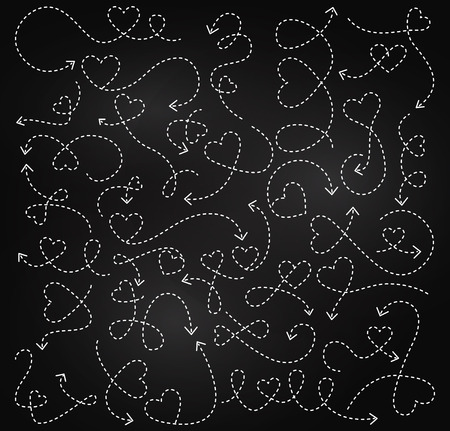 Set of Chalkboard Dotted Arrows and Connecting Lines with Heartsのイラスト素材