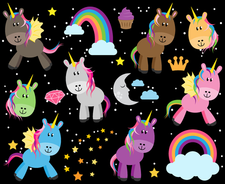 Cute Collection of Unicorns or Horsesのイラスト素材
