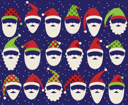 Vector Set of Cute Santa Claus Faces or Headsのイラスト素材