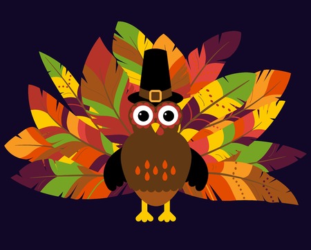 Cute Vector Turkey with Colorful Feathers for Thanksgiving and Fallのイラスト素材