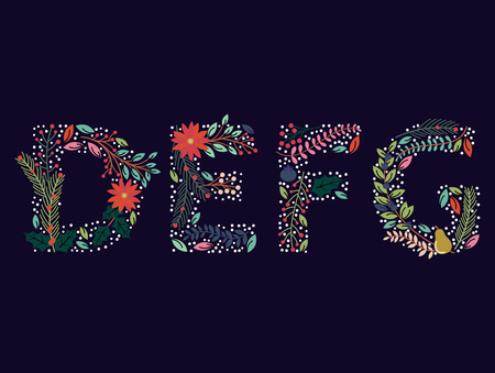 Beautiful Christmas or Winter Holidays Floral Alphabetのイラスト素材