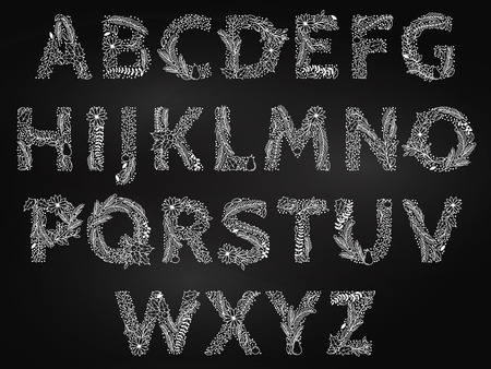 Christmas or Winter Themed Floral Alphabet in Chalkboard Styleのイラスト素材
