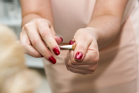 Demonstrating makeup brushesの写真素材