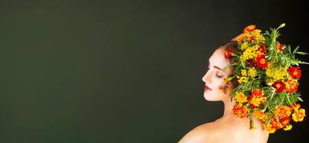 woman with flowersの写真素材