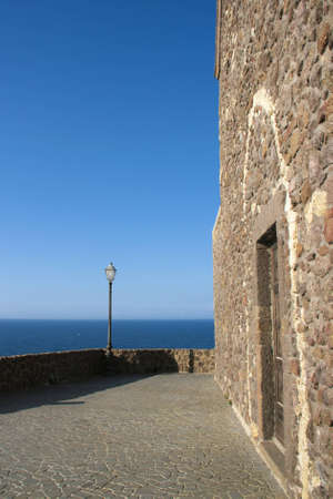 In front of the church of castelsardo, Sardinia, Italyの写真素材