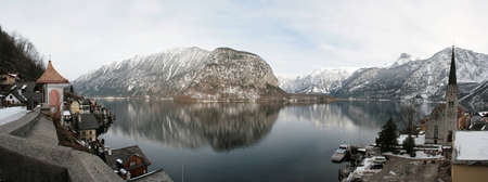 Lake and town Hallstatt in winter - Austriaの写真素材