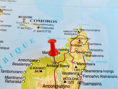 View of Ambatoboeny, is a town in north-western Madagascar in Boeny Region, on a geographical map of...