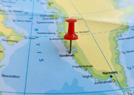 View of Nuuk formerly Godthab, is the capital and most populous city of Greenland, on a geographical...