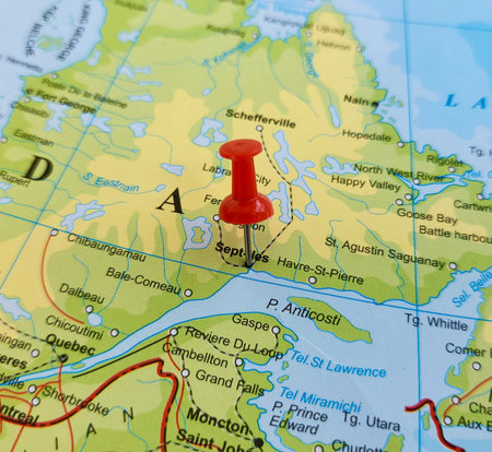 View of Sept-Iles is a city in the Cote-Nord region of eastern Quebec Province, Canada, on a...