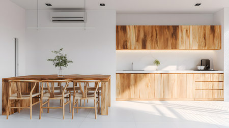 Modern Minimalist Kitchen with Wooden Accents and Mini Bar, neat arrangement with a bright and clean kitchen atmosphere.の素材