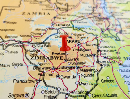 View of Gweru, originally known as Gwelo, is a city in central Zimbabwe. It is on the centre of Midlands Province, on a geographical map of Africa, marked with red pushpinの写真素材