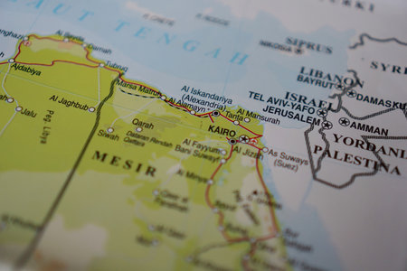 map view of Cairo, Egypt the country of africa, on geographical map of Africaの写真素材