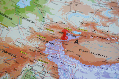 View of Kashi or Varanasi, a city on the banks of the Ganges river in northern India, on a geographical map of Asia, marked with a red pin.の写真素材