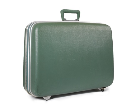 green suitcase isolated on white の写真素材