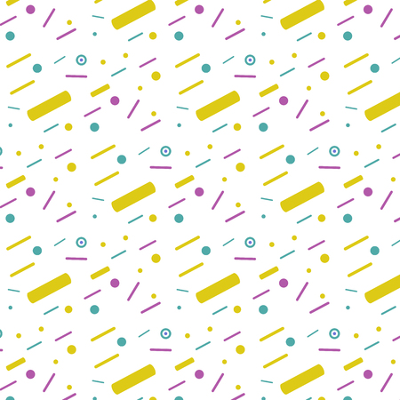 Geometric abstract background color pattern on white with yellow line, blue circle, purple pointのイラスト素材