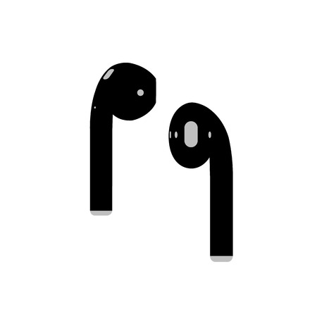 Black Airpods music wireless headphones flat icon for apps and websites on white backgroundのイラスト素材