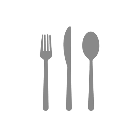 Fork spoon knife cafe eating cutlery restaurant eating dinner gray on white backgroundのイラスト素材
