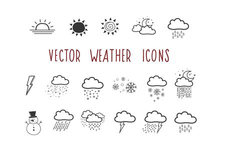 A set of vector weather icons. Doodle-style badge. Illustration by hand.のイラスト素材