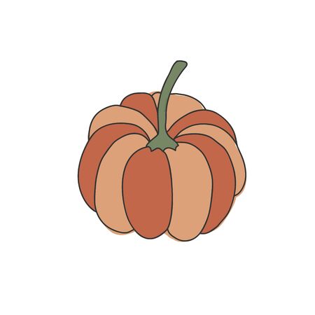 Orange pumpkin. Vector color freehand illustration in doodle styleのイラスト素材