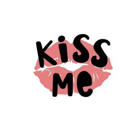 Kiss Me. Vector lettering with lip print on white backgroundのイラスト素材