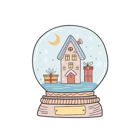 Christmas crystal ball with House with christmas gifts. Vector color illustrationのイラスト素材