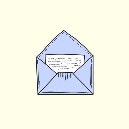 Open envelope with a letter inside. Mail symbol. Colored Vector illustration in doodle style.のイラスト素材