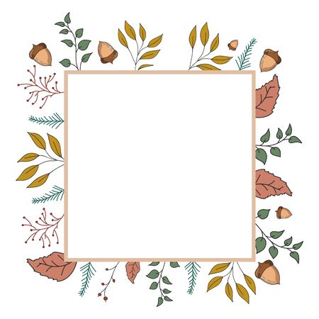 Autumn frame with leaves and plants. Vector color illustration. Greeting card design.のイラスト素材