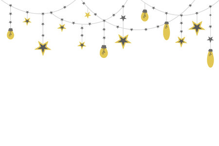 Festive background with a garland with stars. Vector illustration in doodle style. Illustration for...