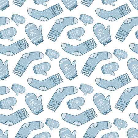 Pattern with mittens and socks. Vector ornament by hand. Christmas design.のイラスト素材
