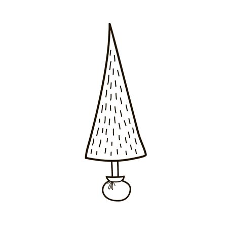 Stylized drawing of a Christmas tree. Vector linear illustration in doodle styleのイラスト素材