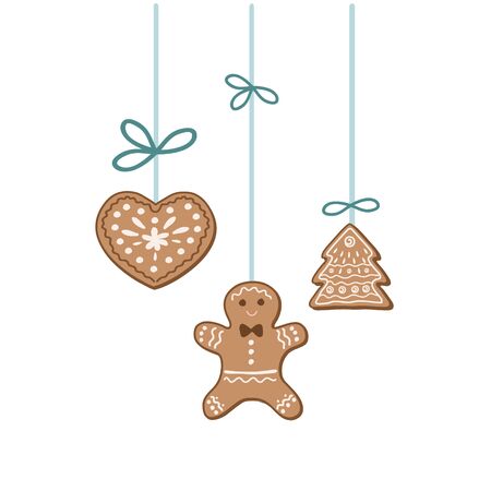 Christmas decorations. Gingerbread cookies. Vector freehand illustrationのイラスト素材