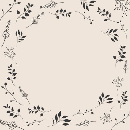 Frame with plants and leaves. Botanical floral design. Vector background.のイラスト素材