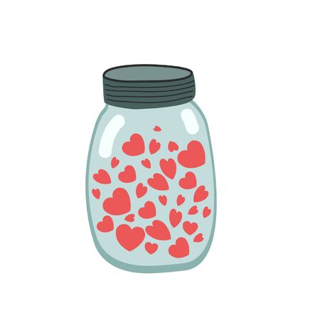 Jar with hearts. Vector flat illustration. Valentine's day drawing.のイラスト素材