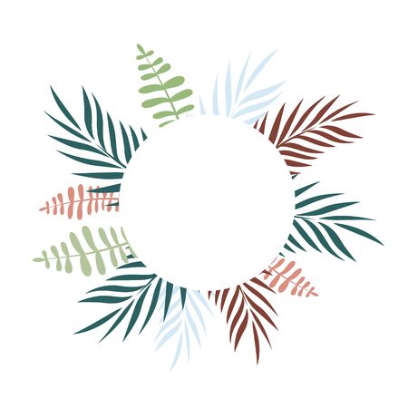 Vector background with tropical leaves. Illustration of tropical leaves in flat style. Background for logo.のイラスト素材