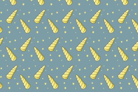 Pattern with unicorn horns and stars. Vector ornament in cartoon style. Flat illustration.のイラスト素材