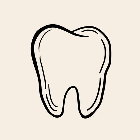 Tooth. Vector linear illustration in sketch style. Freehand drawing of a tooth. Tooth symbolのイラスト素材