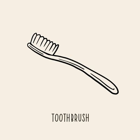 Toothbrush. Vector linear illustration by hand. Oral care symbolのイラスト素材