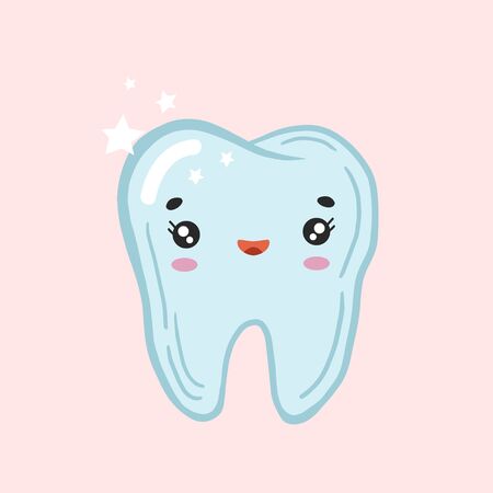 Happy tooth. Vector color sketch of a tooth. Happy tooth. Kawaii characterのイラスト素材
