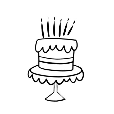Birthday cake. Vector illustration in doodle style. Cake with candles. Holiday design. Birthday card.のイラスト素材