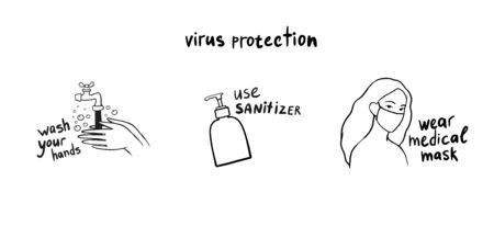 Virus protection. Doodle style vector images. Medical icons. Health protectionのイラスト素材