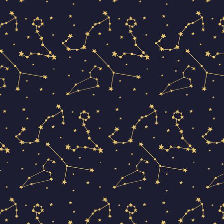 Constellations. Constellation pattern. Night sky with stars and constellations. Vector ornament.のイラスト素材