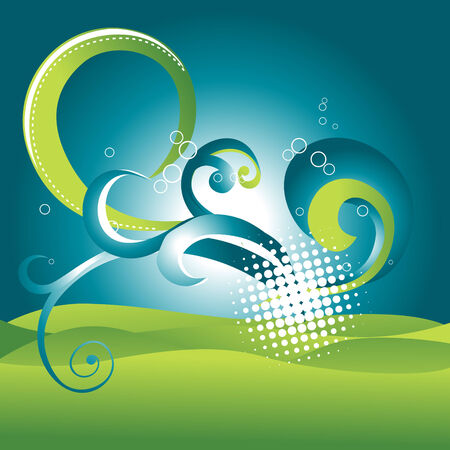   green wave with floralのイラスト素材