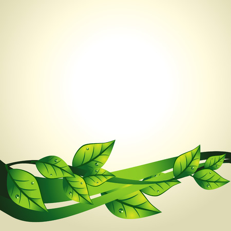 green abstract wave illustration with leaf のイラスト素材