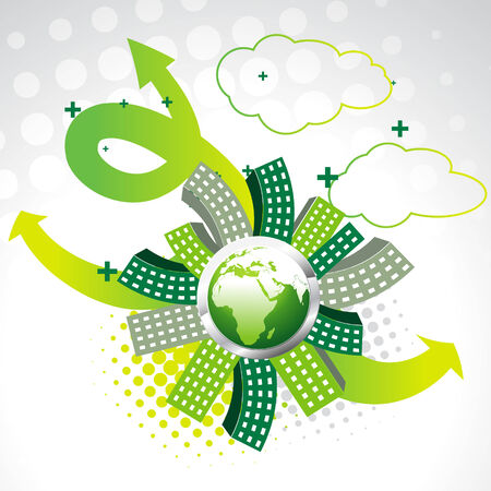 vector green earth with buildingsのイラスト素材