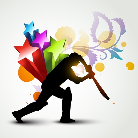 stylish abstract artwork of cricket batsman hitting ballのイラスト素材