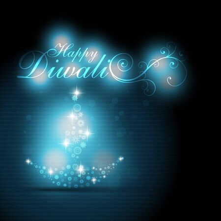 artistic diwali diya on glowing blue backgroundのイラスト素材