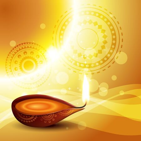 beautiful diya on golden vector backgroundのイラスト素材