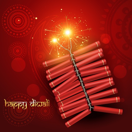 diwali festival crackers on artistic red backgroundのイラスト素材