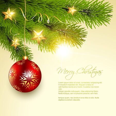 vector christmas ball hanging on pine treeのイラスト素材