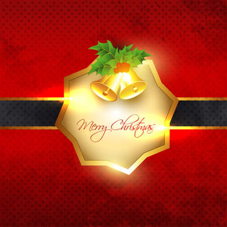 beautiful glowing merry christmas bell on red backgroundのイラスト素材